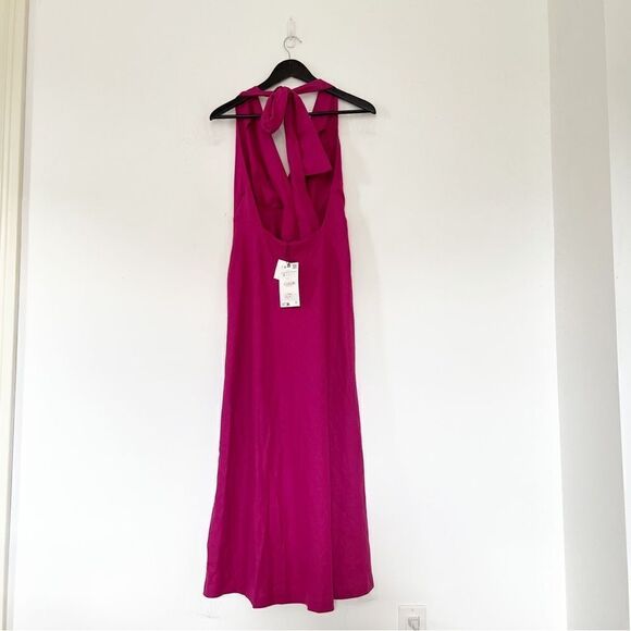 Zara Fushia Purple Linen Blend Halter Maxi Summer Party Wedding Dress - Picture 10 of 16